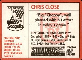 1991 Stimorol NRL #141 Chris Close Back